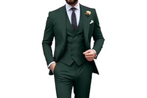 HUEZOE Mens Suit Slim Fit 3 Piece Double Breasted Suit Men Formal Tuxedo Set Casual Wedding Prom Groom Suits
