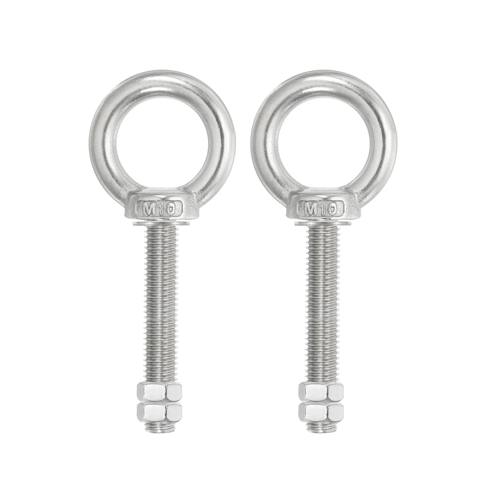 PATIKIL Lifting Shoulder Eye Bolts, 2 Pack M10x70 Screw Bolt 304 Stainless Steel Eye Bolts Threaded Screw Eyebolt Shoulder Ring with Double Nuts Fixed for Lifting Hanging