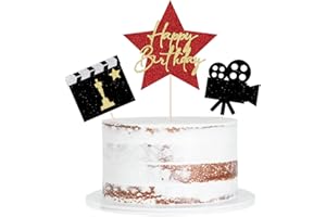 QERTESL Happy Birthday Movie Cake Topper,Movie Night Cupcake Toppers Decoration,Hollywood theme Cake Party Decoration.