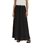 Meladyan Woman Drawstring High Elastic Waist Maxi Long Skirt A Line Flare Solid Slim Fitted Going Out Casual Midi Skirts