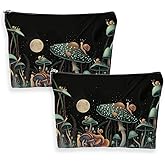 SDFBFVSA 2 Pcs Enchanted Forest Mushroom Makeup Bag Fern Cosmetic Bag Organizer Toiletry Essentials Skincare Zipper Bags for Mushroom Lovers Friend Coworker Sister Christmas Birthday Friendship Gifts