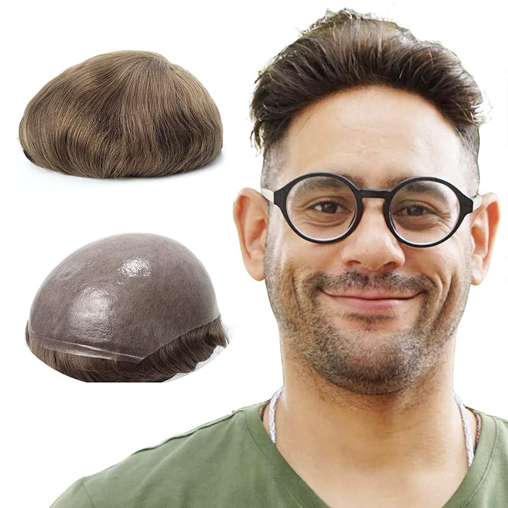 Lordhair Toupee Hairpiece for Men, 0.08mm Thin Skin Hair Replacement Front 1/2'' Hairline with V-looped Base Size 8X10 Inch Men's Wig