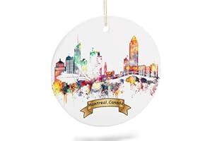 EQEY Cityscape Montreal Canada Tree Hanging Christmas Ornament Porcelain Double-Sided Ceramic Ornament,2.9 Inches