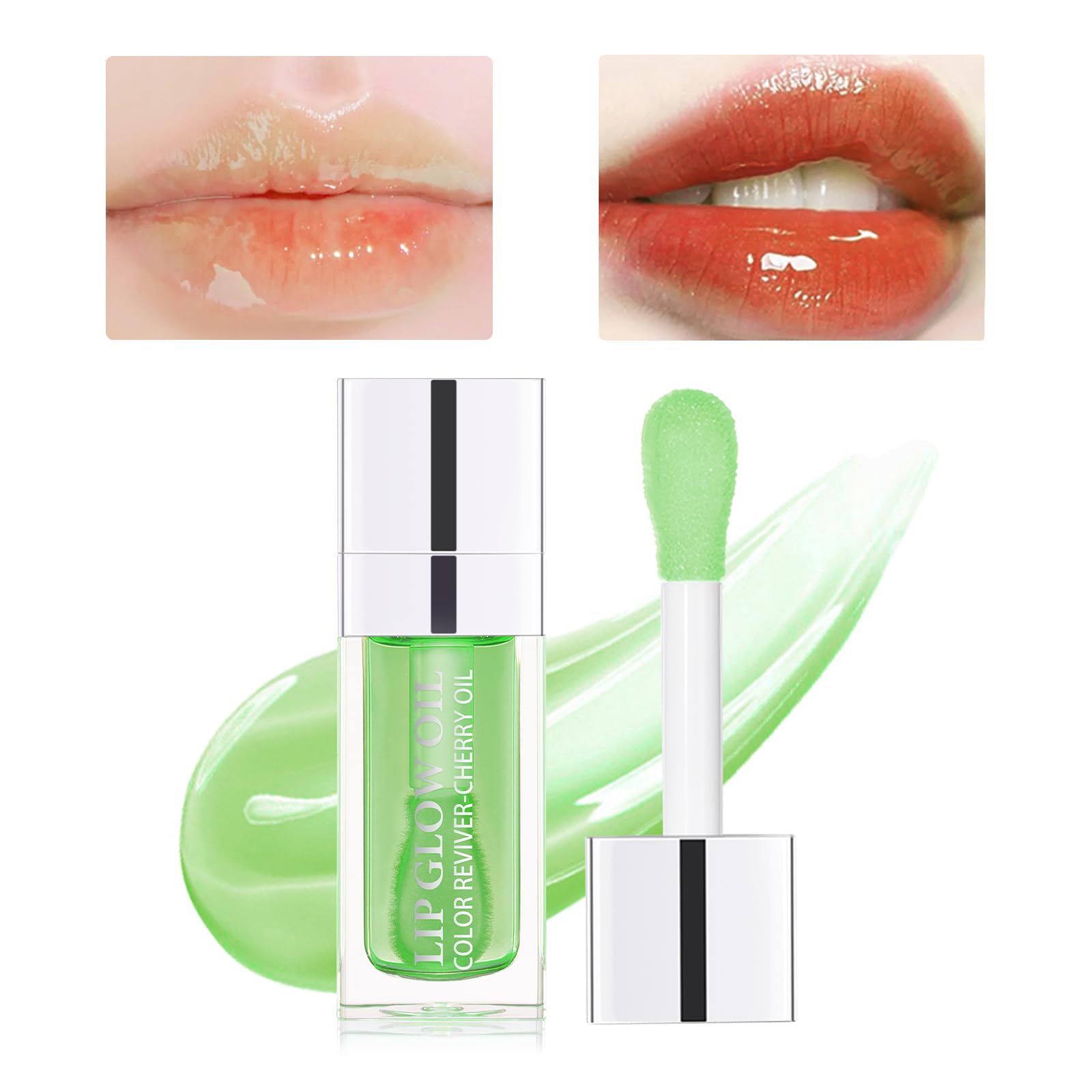 Prreal Tinted Lip Oil Plumping Gloss, Hydrating Glow Care Moisturizing Clear Toot Dry Lips, Nourishing Water Glossy Glass Gloss Non-Sticky Shine Tint (Green), Pack of 1