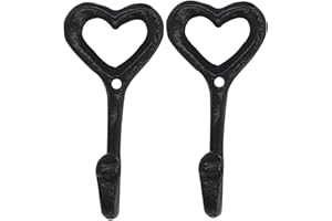 Decorative Wall Hooks 2PCS Cast Iron Coat Hooks Heart for Bath Kitchen Garage Scarf Cap Cup Hat Purse Robes