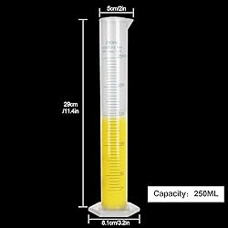 5Pack 250ml Plastic Graduated Cylinder, Transparent
