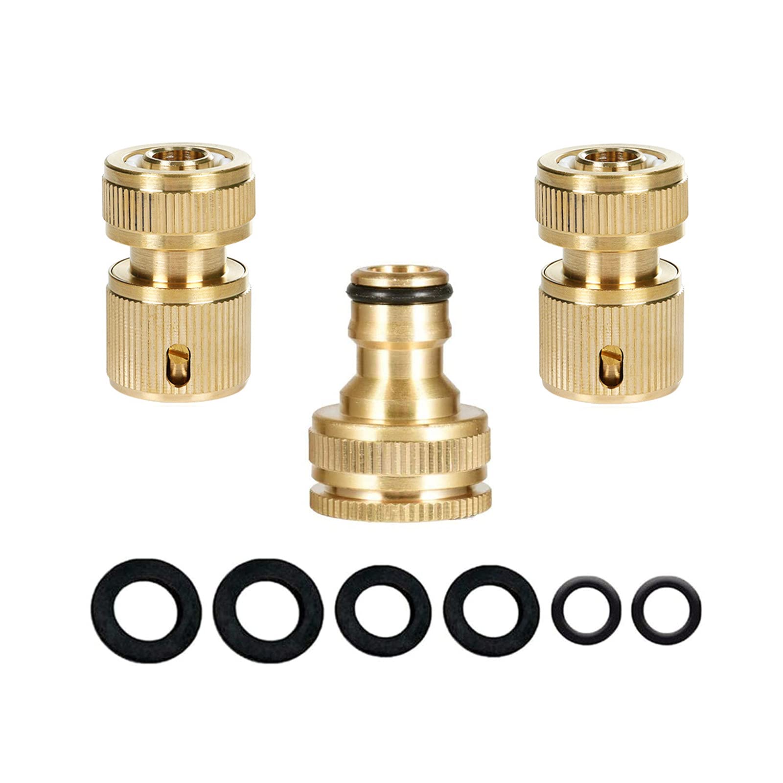 Brass 2-in-1 Outdoor Tap Connector Kit With 3/4 & 1/2 inch Female Threaded Adapter, Quick Hose Pipe Fittings for Garden Tube (3 Pack)