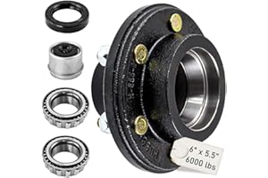 AuraWINS 6 on 5.5 Trailer Idler Hub Kit for 5200 to 6000 lbs Trailer Axle #42 with 15123 Bearing Kit and Cone Wheel Nuts 1/2"
