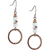 MINACHI Boho Dangle Earrings for Women, Vintage Copper Hoop with Created Turquoise Beads, Lightweight Handmade Western Style Earrings