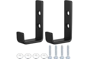 BAYIDUN Heavy Duty Garage Hooks for Hanging, Garage Storage Wall Mount J Hooks Heavy Duty, Black Garage Storage Hooks J Utility Hooks for Extension Cord Tool Clothes Keys (3 1/2" x 2 1/8" x 0.9" Black- 2Pcs)