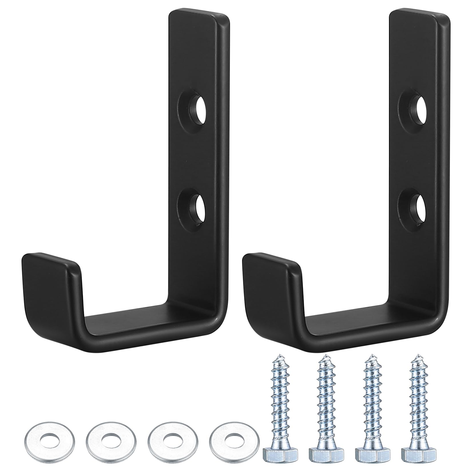 Qeapug 2 Pcs Heavy Duty Wall Mounted J Shape Hooks, Black (2 Black) for Garage, Truck, Home Equipment Organizer