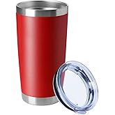 HASLE OUTFITTERS 20oz Tumblers Stainless Steel Mugs with Lid Double Wall Vacuum Insulated Coffee Cups for Cold & Hot Drinks (20oz-Red, 1 Pack)