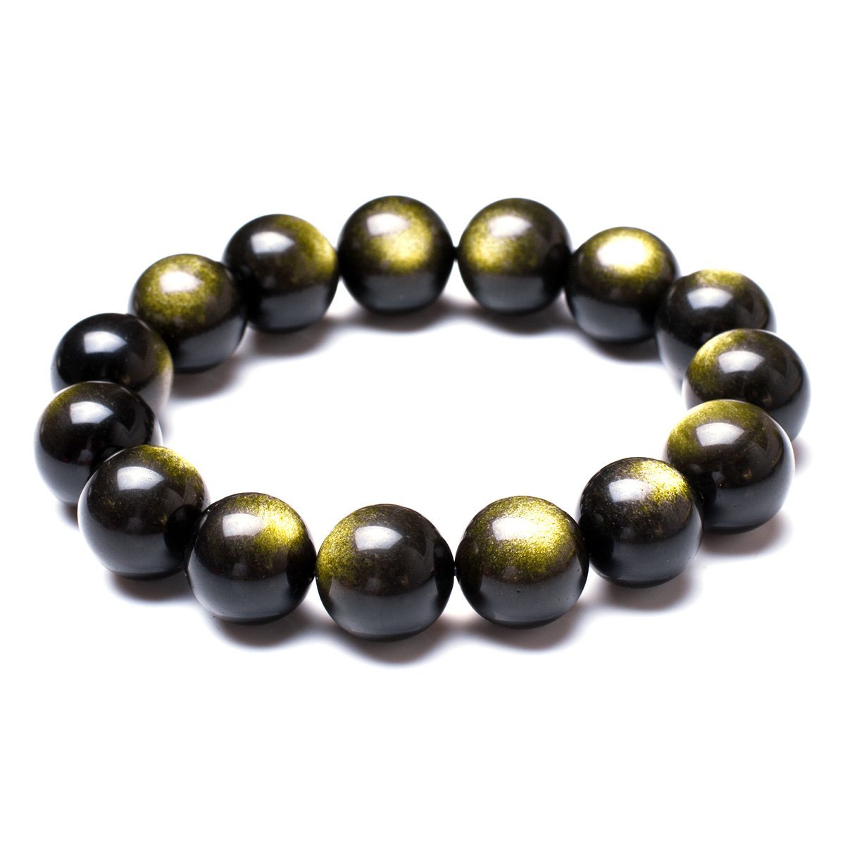Mecool Golden Sheen Obsidian Stretch Bracelet Round Gold Stretch Obsidian Bracelets 12mm Beads