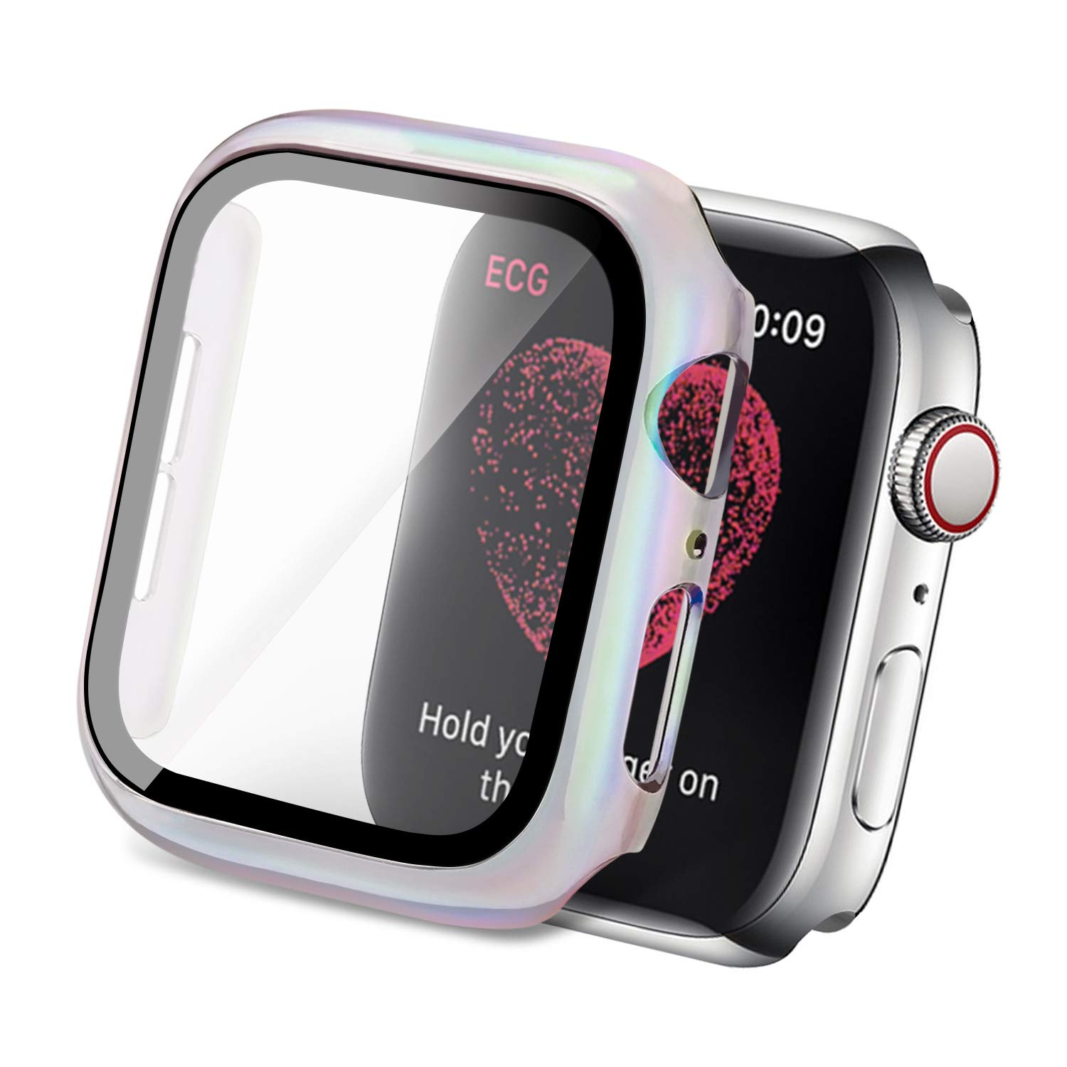 Yolovie Case Tempered Glass Screen Protector Compatible with Apple Watch 44mm Case Series 6 SE, Series 5 4 Slim HD Clear Cover Bumper Frame Full Protective for iwatch (44mm ClearColorful)