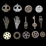 kuou 80Pcs Assorted Antique Steampunk Gears Skeleton Charms Pendant Bronze view 7