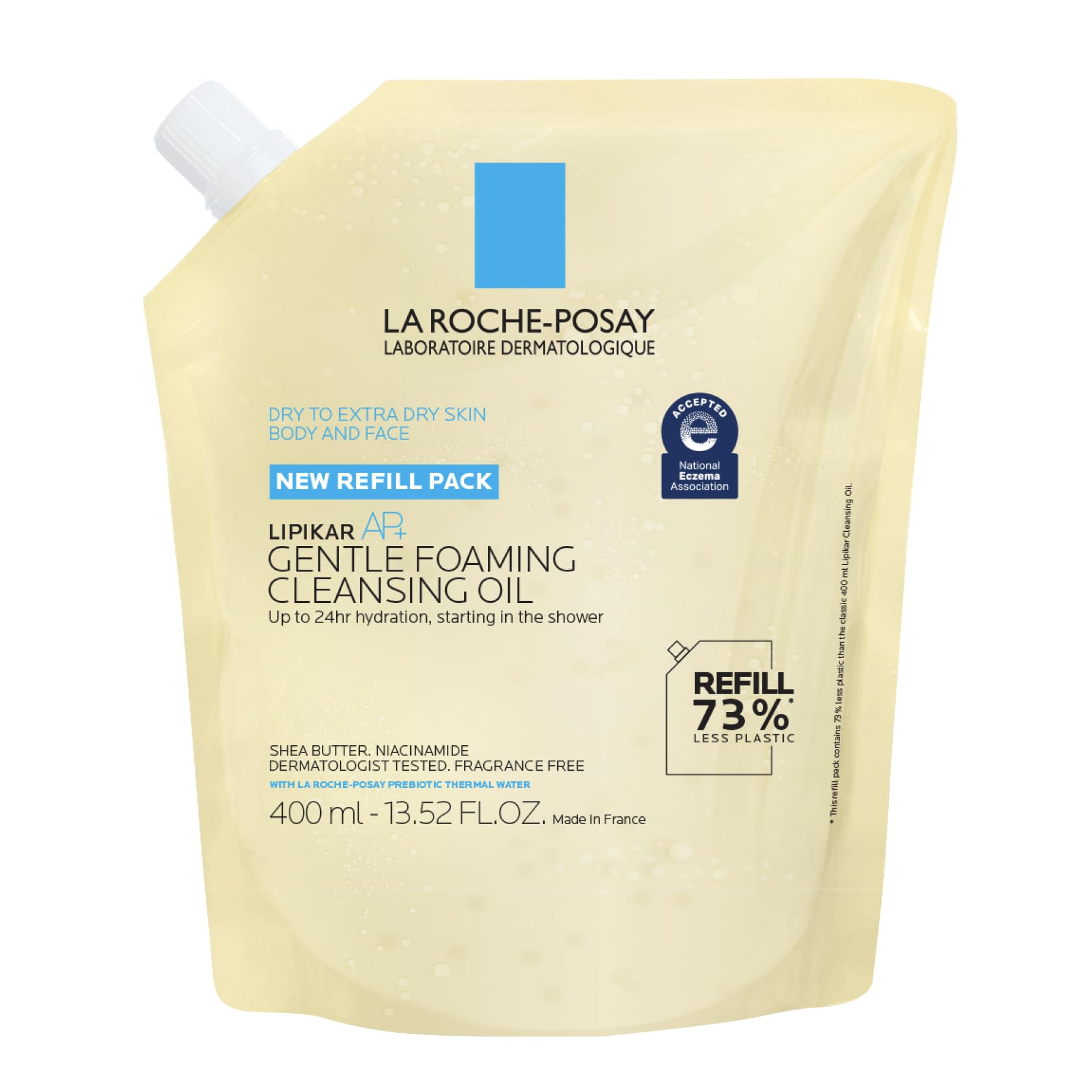 La Roche-Posay Lipikar Oil AP+, Refill Pouch, Lipid-Replenishing Cleansing Oil, Niacinamide, Shea Butter, For Dry Eczema Prone Skin, Sustainable Eco Refill, 400ml