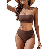 YACUN Women's High Waisted Bikini Swimsuit Two Piece Strapless Bandeau Cheeky Bathing Suits