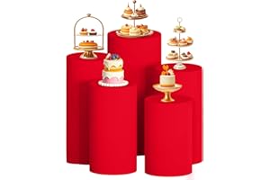 MODFUNS Red Cylinder Cover Set of 5 Spandex Pedestal Stand Cover Stretchy Cylinder Pedestal Cover Cylinder Plinth Stand Cover Elegant Pedestal Cover Pillar Cover for Wedding Birthday Party Decor