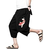 INVACHI Men's Harem Capri Pants Elastic Waist Loose Fit Drawstring Beach Yoga Trousers with Pockets