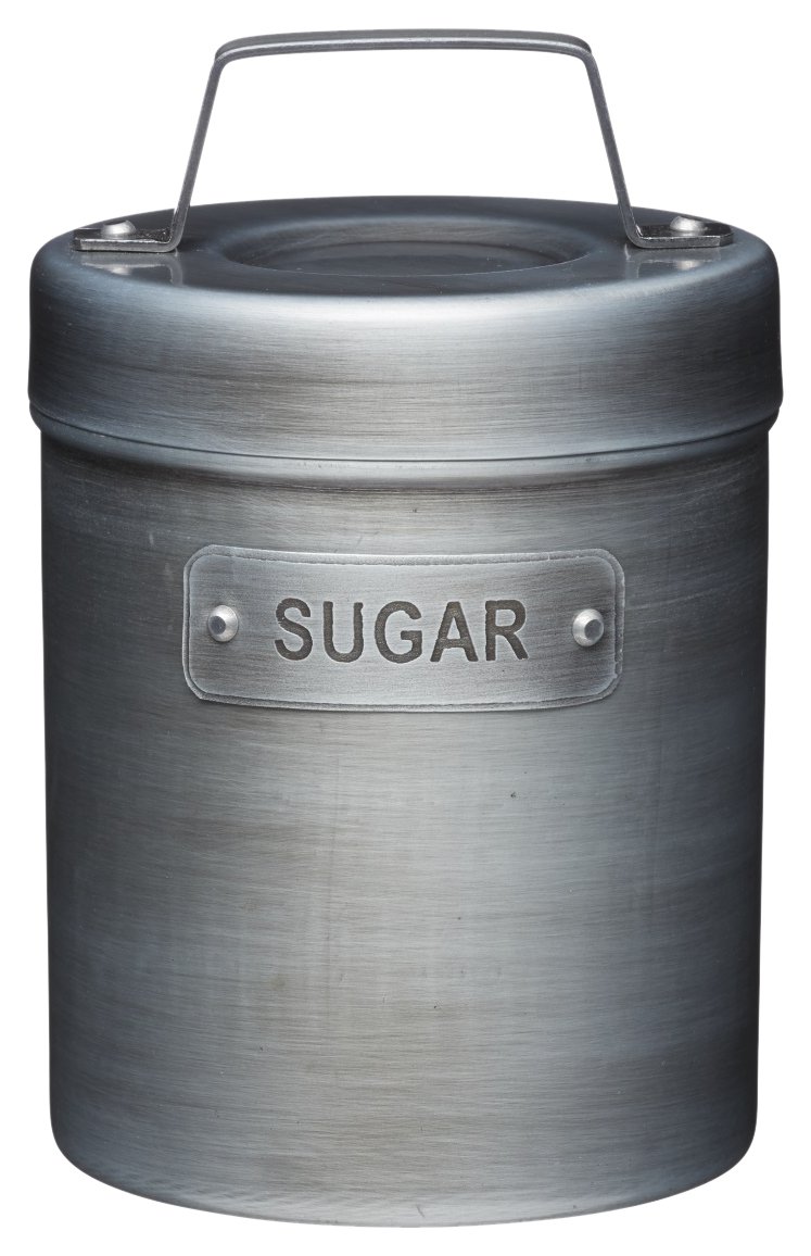 KitchenCraft Industrial Kitchen Vintage-Style Metal Sugar Container, 1 L (1.75 pts), Grey