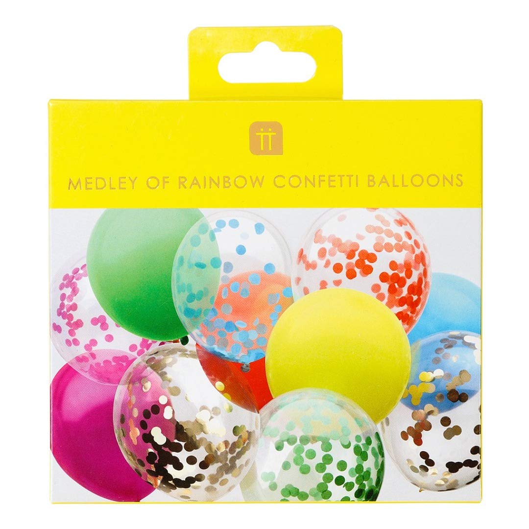 Talking Tables Rainbow Confetti Balloons Each Pack Contains 12 Assorted Colours with 15m of Paper Ribbon 30cm when inflated, RBBALLOONS