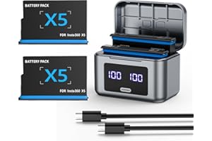 360 X5 Camera Battery Charger Set, 2-Pack 2800mAh Replacement Battery and 2-Channel LED Display Fast Charging Charger Case fo