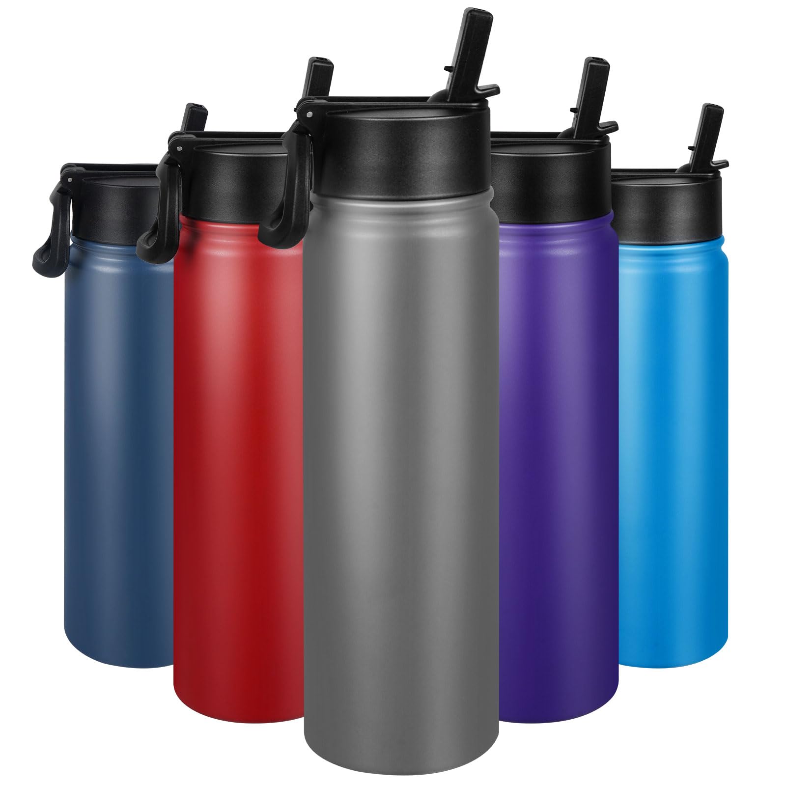 Photo 1 of 24 oz Insulated Water Bottle with Straw, Stainless Steel Double Wall Vacuum Thermos with Straw Lid Leak Proof, Wide Mouth Lid, Keep Cold and Hot