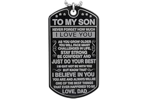 To My Son I Love You Dog Tag Necklace – Stainless Steel Pendant with Inspirational Message from Dad | Meaningful Gift Jewelry