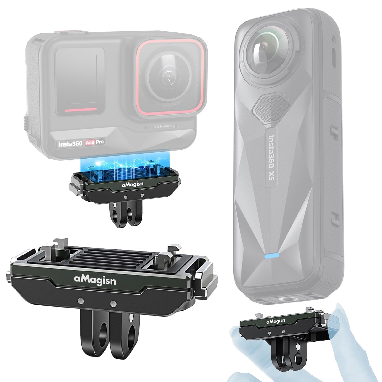 Honbobo Magnetic Quick Release Mount Adapter Extension Holder Accessories for Insta360 Ace Pro 2/Insta360 Ace Pro/Insta360 Ace/Insta360 X5/Insta360 X4 Air, Metal Camera Mount