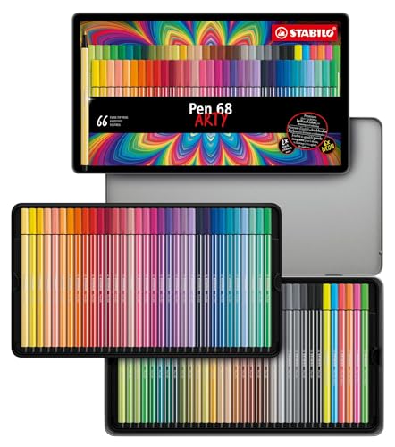 STABILO Pen 68 - Pennarello Premium - ARTY - Scatola in Metallo da 66 - con 65 Colori Assortiti