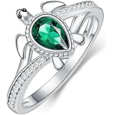 Gnteey Sterling Silver Sea Turtle Ring with Emerald - 6mm*4mm Pear Emerald Statement Ring for Women