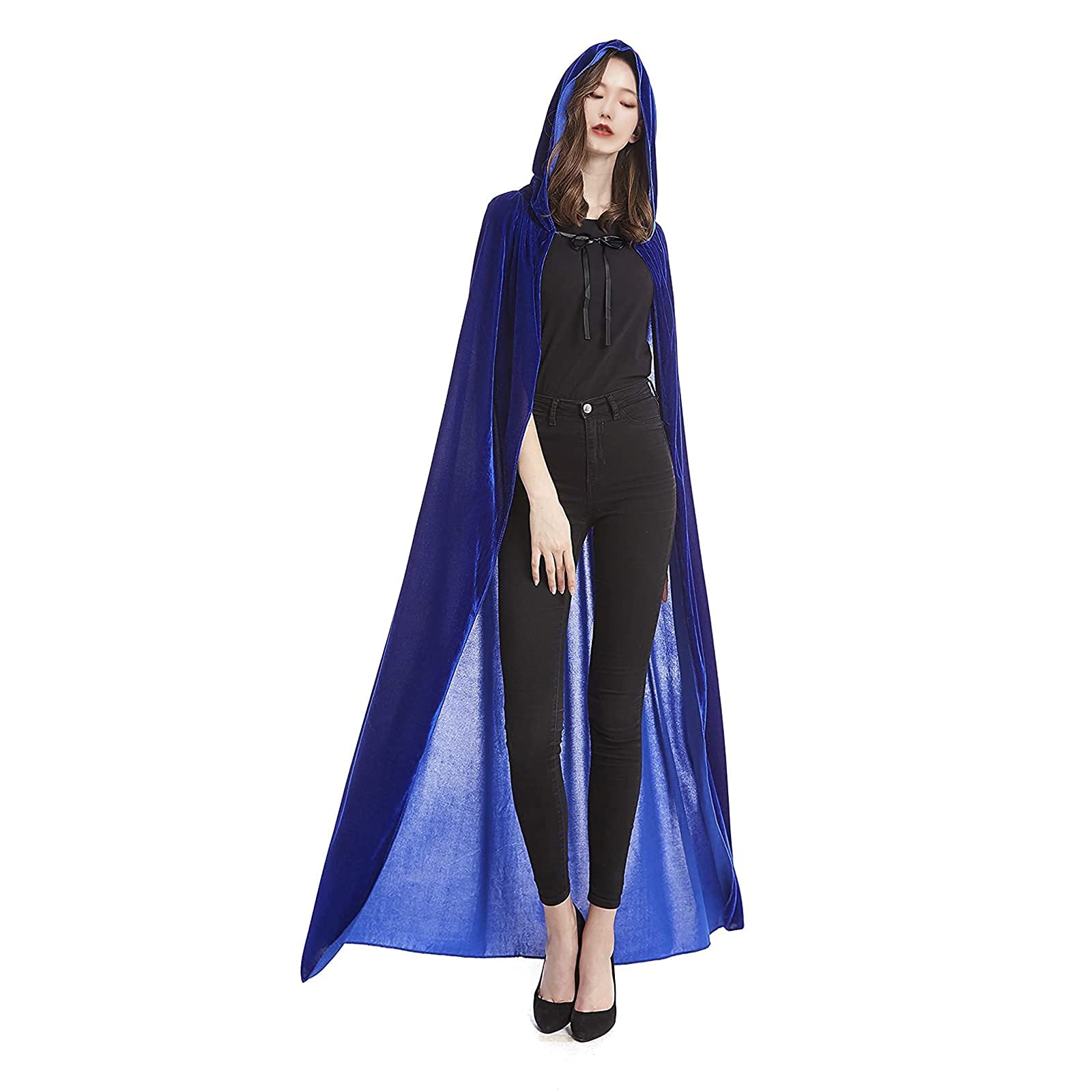 Hooded Cloak Cape Robe Unisex Halloween Cloak 170 CM Long Fancy Dress Costumes for Women Men Devil Witch Wizard Magician Halloween Christmas Cosplay Carnival Party Dress Up Vampire Hooded Cloak