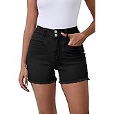 Metietila Women's High Waist Brushed Hem Denim Shorts Stretch Jean Shorts with Pockets for Women