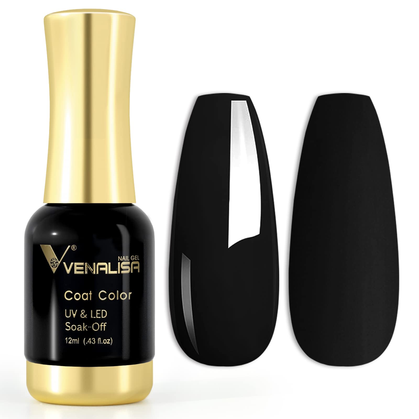 VENALISA 12ml Black Gel Nail Polish Soak Off Nail Lamp UV LED Natural Nail Gel Polish Nail Art DIY Manicure French Gifts, 0.43 OZ