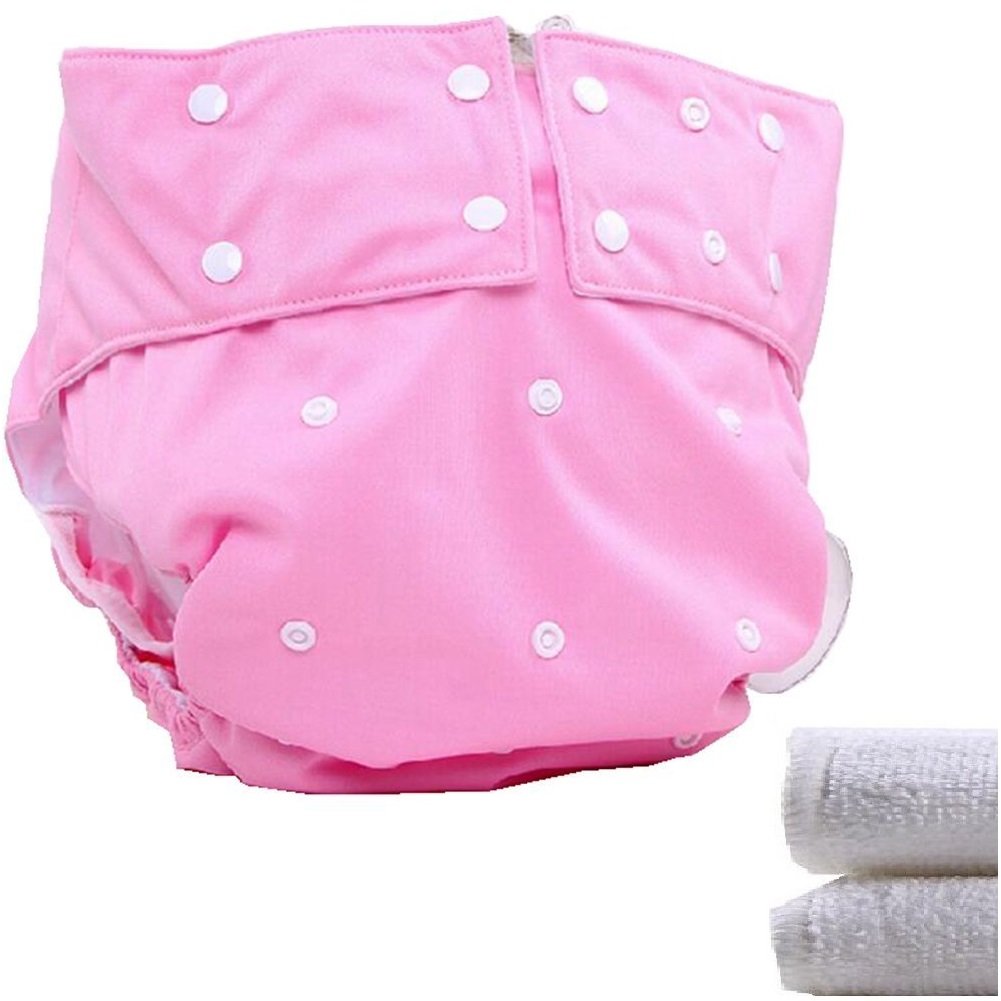 LukLoy - Teen/Adults Cloth Diapers Nappy with 2pcs Inserts for Incontinence Care -Dual Opening Pocket Washable Adjustable Reusable Leakfree (Pink)