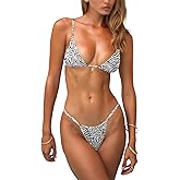OWICA Women's Sexy Triangle Bikini Sets Cheeky Thong Swimsuit Adjustable Spaghetti Straps Bathing Suit