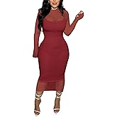 Women's Elegant Bodycon Midi Dress Lace Party Cocktail Wedding Guest Dress