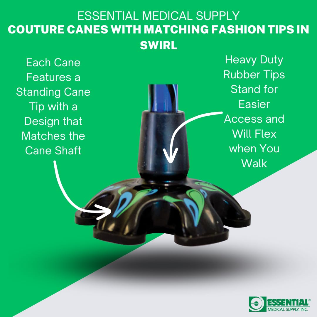 Essential Medical Supply Couture Offset Fashion Cane with Matching Standing Super Big Foot Tip, Swirl Style