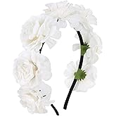 Jaciya White Flower Headband for Women Girls - Elegant Floral Hair Accessory, Wedding Birthday Bachelorette Beach Parties