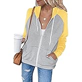 INFITTY Women's Casual Color Block Long Sleeve Zip Up Hooded Sweatshirt Lightweight Hoodies Jacket with Pocket