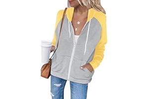 INFITTY Women's Casual Color Block Long Sleeve Zip Up Hooded Sweatshirt Lightweight Hoodies Jacket with Pocket