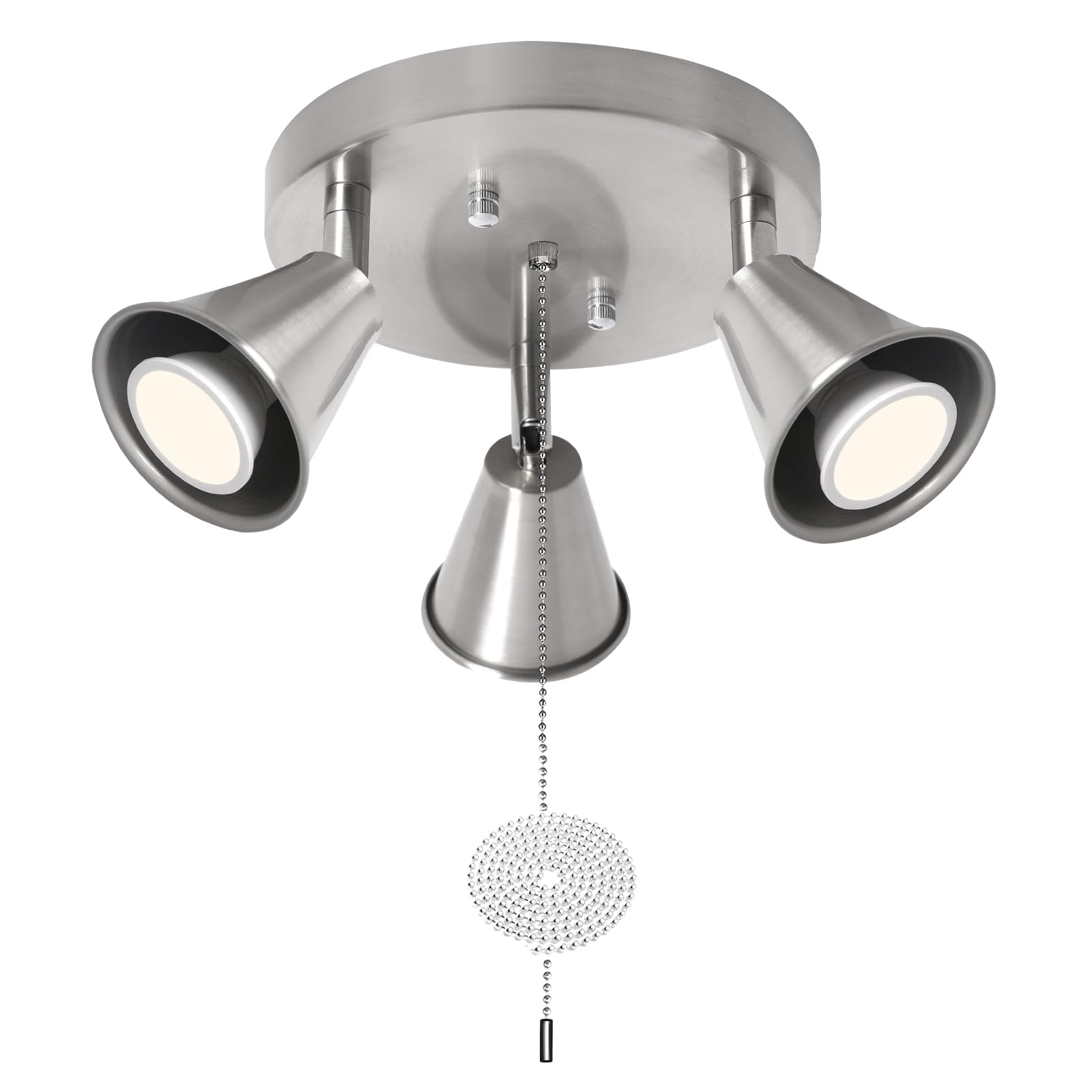 Photo 1 of SEEBLEN 3-Light Industrial Directional Track Lighting with Pull Chain On/Off, Adjustable Round Ceiling Spotlight, Morden Nickel Flush Mount Kitchen Light for Hallway,Dining Room,Gu10 Bulbs Included