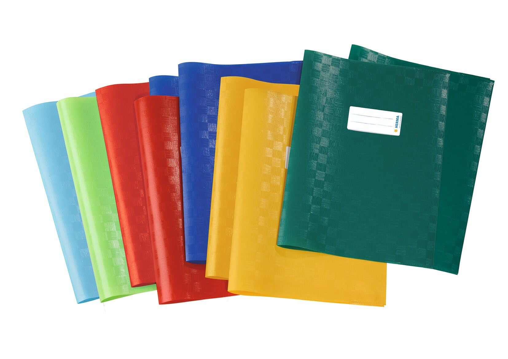 HERMA Exercise Book Cover A4, with inscription label, made of wipeable and sturdy plastic, slip on cover jackets for school, pack of 10, assorted colours, 19997