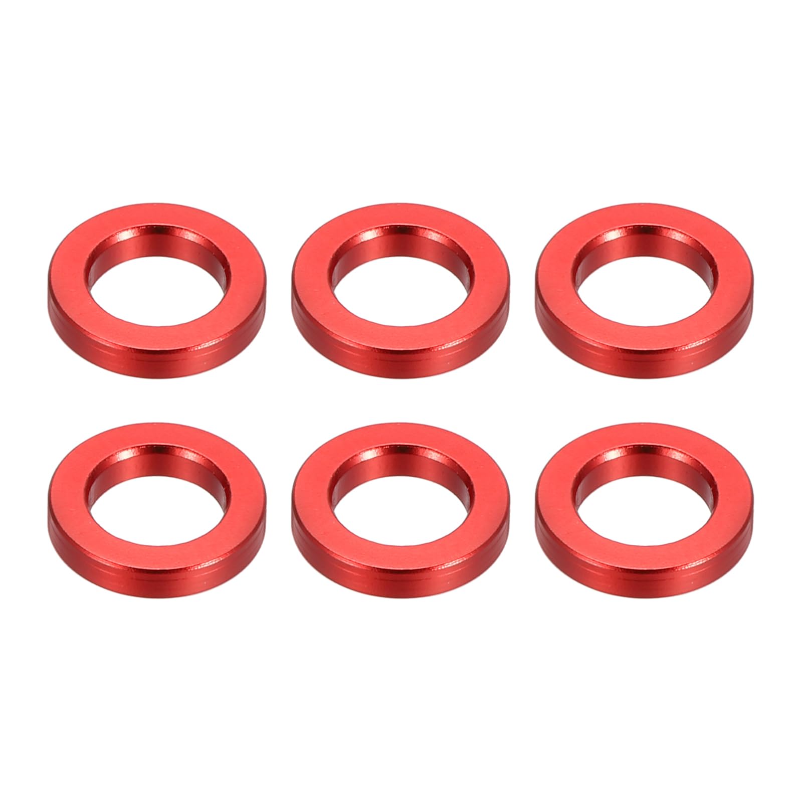 PATIKIL M6 Aluminum Spacers, 6 Pcs Metal Spacers Aluminum 6.2mm ID x 10mm OD x 2mm L Aluminum Spacer Screw Standoff Round for 1/4" or M6 Screw Bolts,Red