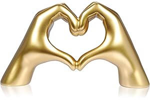 Rpuzonier Gold Heart Hands Sculpture, Gold Decor for Living Room Bedroom Bookshelf Coffee Table, Heart Shape Love Finger Statue Room Decor Heart Hands Statue Shelf Decor Wedding Decorations (Small)