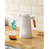 Baffect Thermal Carafe, 34oz Thermal Vacuum Carafe with Glass Liner and Wood Handle Insulated Coffee Carafe for Coffee Tea Hot or Cold Drinks(1 Liter, White)