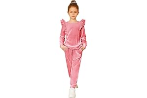 Arshiner Girls 2 Piece Outfits Velour Tracksuit Cute Clothes Sweatsuit Ruffle Pullover Sweatshirt Sweatpants Clothing Sets