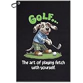 DYJYBMY Golf The Art of Playing Fetch with Yourself Funny Printed Golf Towel for Golf Bags with Clip, Cute Golfing Dog Towel, Golf Towel Gifts for Dog Lovers Golf Lover Golfer Golf Club Men Women