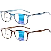 BONCAMOR 2 Pack Progressive Multifocus Reading Glasses Men and Women Computer Blue Light Blocking Anti Eyestrain Readers
