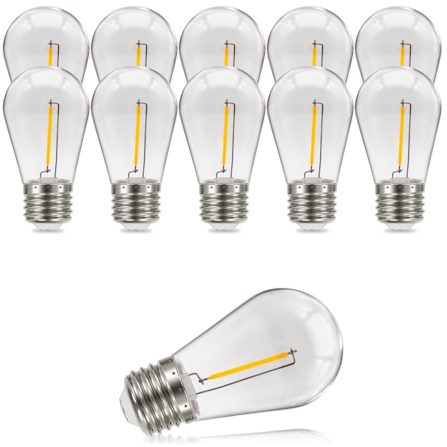 Suncan S14 E27 Edison LED Light Bulb, Vintage Filament Filament Bulb, Clear Plastic, Warm White, 360° Beam Angle, Not Dimmable, Pack of 10